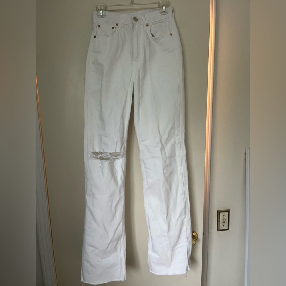 Pull and bear white ripped high waisted jeans